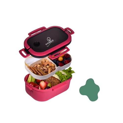 Picnico® - Premium Lunchbox für Kinder 1200ml mit 2 Etagen & 6 Fächern Pink (BPA-frei) - Brotdose & Snackbox mit Löffel & Gabel - Brotzeitbox für Kindergarten & Schule spülmaschinenfest, auslaufsicher