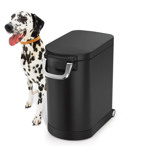 Image of simplehuman 25 Liter, 27 lb / 12.2 kg Medium Pet Food Storage Container for Dog Food, Cat Food, and Bird Feed, Alloy Steel, Matte Black