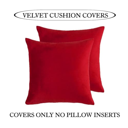 Image of Amazon Brand - Umi Velvet Decorative Cushion Cover 20x20 Inch - Set of 5, Soft Solid Square Throw Pillow Covers for Sofa, Living Room or Home Decor - 50x50 cm in Red Color
