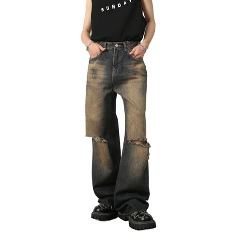 Baggy Jeans Men Distressed Vintage Wide Leg Jeans Men Ripped Loose Fit Parachute Streetwear for Skater Jean