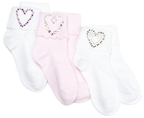 Jefferies Socks Girls 2-6x Shiny Hearts Seamless Organic Applique Three Pair Pack