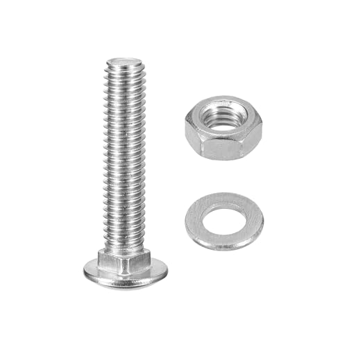 Image of uxcell M6x30mm Square Neck Carriage Bolts with Nuts & Washers, 12Set 304 Stainless Steel Round Head Square Neck Coach Bolt Screws, Silver Tone