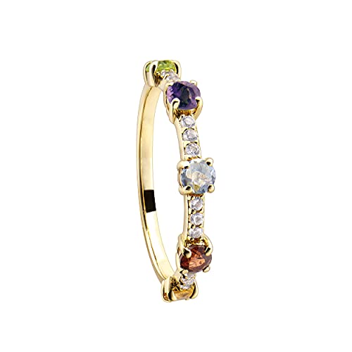 Duran Exquse Anillo colección Melodía de Colores realizado en plata 925 con citrino, amatista, topacio azul y blanco, peridoto y granate bañado en oro amarillo