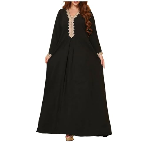 Kaftan - Largos musulmanes Vestidos Mujer Elegante Cubierta Completo Vestido de Oración Manga Larga Islam Batas Jilbab Oriente Medio Africano Ropa de Oración Ramadán Namaz Elbisesi, Negro , S