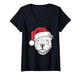 donna cane di babbo natale su pit bull terrier maglietta con collo a v