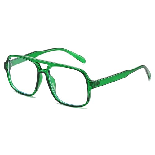 Image of Mirkcittle Retro Square Aviator Blue Light Blocking Glasses for Women Men Oversized Pilot Eyeglasses Fake Nerd Frame