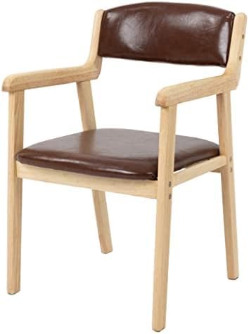 Chaise d'appoint moderne en cuir avec accoudoirs - Chaise de salle à manger et de bureau rembourrée confortable pour cuisine, chambre à coucher et petits coins - Pieds en bois marron