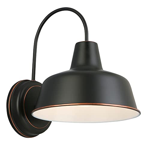 Image of Design House Mason Farmhouse Gooseneck Barn Light, Outdoor Exterior Porch or Patio Wall Light Fixture, Oil Rubbed Bronze, 8 Inch Diameter, 1-Pack, 519504 | Wall Mount, Modern Farmhouse, Steel, Lighting, 519504