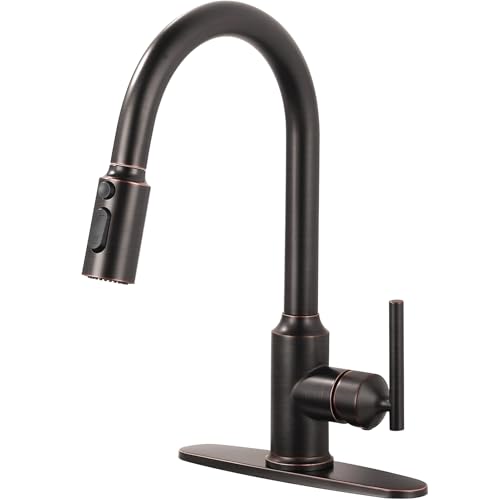WOWOW Kitchen Faucets with Pull Down Sprayer, Oiled Rubbed Bronze Kitchen Faucet with Sprayer, 304 Stainless Steel High Arc Single Handle Pull Down Kitchen Faucet for Kitchen Sink Faucet Oil