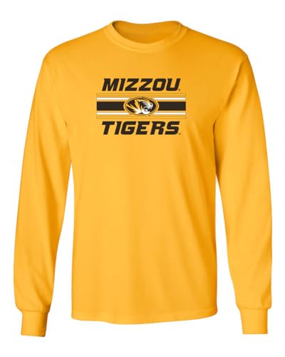 CornBorn Missouri Apparel Men Tee Shirt - Long Sleeve Horiz Stripe Mizzou Tigers - Gold - Large