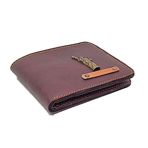 The Bling StoresMen's Personalized Custom Genuine PU Leather Wallet and Key Chain Combo with Name (Maroon)