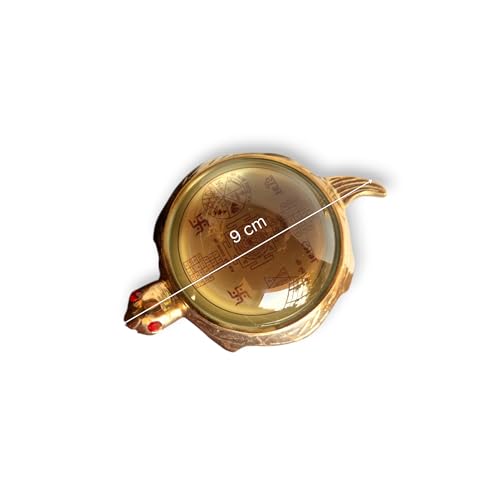 Image of 100% Brass Tortoise for Good Luck for Home | Vastu Feng Shui | Shree Yantra, Manokamna, Byapaar Briddhi, Karya Siddhi & Kuber Yantra for Prosperity | Antique Finish | 108g | Length: 9cm