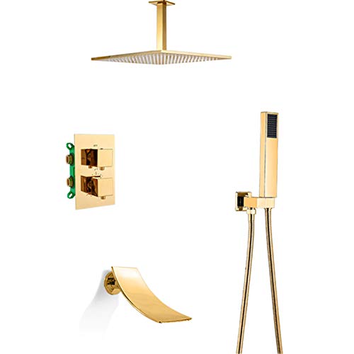 Colonne de douche thermostatique dorée 16 pouces pour baignoire chic - 2