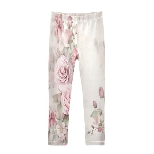 Toddler Girls Leggings Printed Yoga Pants Leggings Pink Bloom Rose for Kids