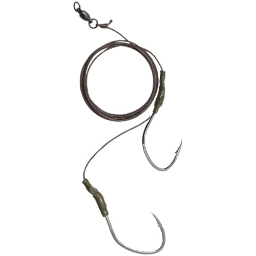 Homeponnew Juego de aparejos de pesca de bagre, aparejos terminales atados a mano con ganchos de acero de alto carbono (individual y doble), línea de polietileno de 1,0 mm, 100 m de longitud, marrón A