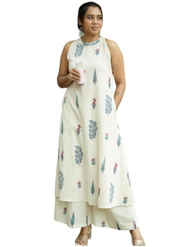 Image of GoSriKi Women's Rayon Viscose Anarkali Printed Kurta with Palazzo