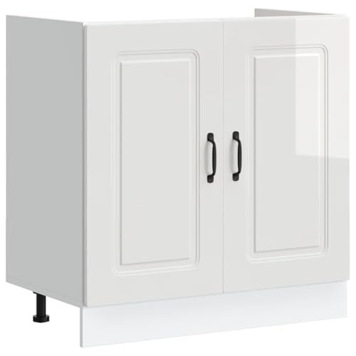 vidaXL Meuble Bas pour évier Kalmar Blanc Brillant 80x46x81,5 cm