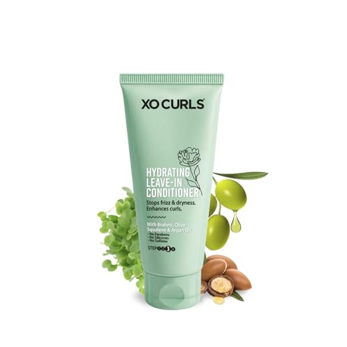 Image of XO Curls Hydrating Leave In Conditioner for Dry and Frizzy Hair. With Brahmi, Olive Squalene & Argan Oil For Frizz-Free, Soft Curly and Wavy Hair. Leave in Conditioner for Curly Hair Women - 50ml