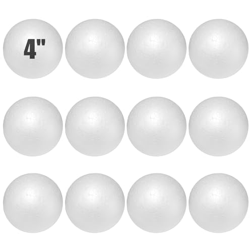 Styrofoam Balls 4 Inch 12PC Large White Foam Balls for Crafts DIY Craft Giant Foam Ball for Home and School Smooth Solid Round (Styrofoam-4in-12pc)