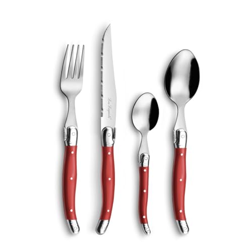 LOU LAGUIOLE - 24-teiliges Tafelbesteck für 6 Personen – Rustic – Edelstahl 18/0, Standard-Finish – Rot