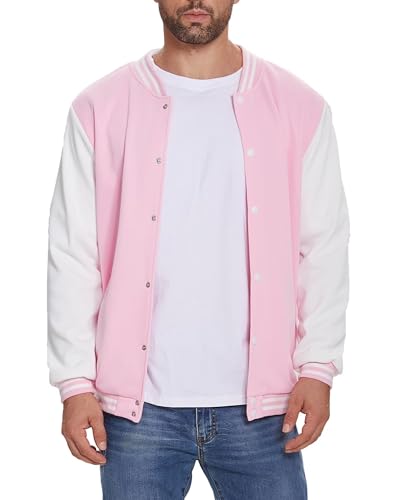 Image of babyhealthy Men's Varsity Jacket Baseball Bomber Jacket Slim Fit Button Down Letterman Jacket Winter Coat
