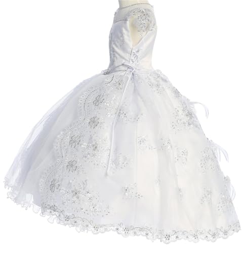 BluNight Collection Virgin Mary Embroidery Off Shoulder Baby Infant Girl Baptism Christening Dress3