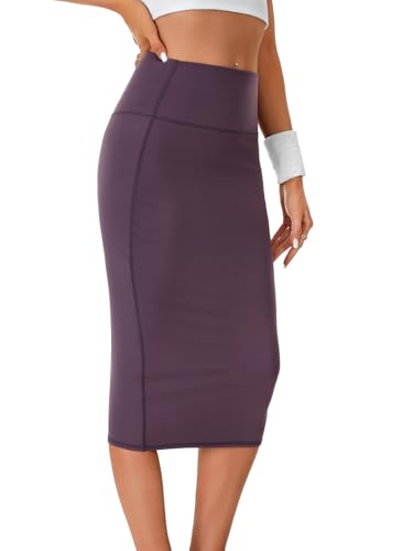 Rooscier Women's High Waist Pencil Skirt Back Slit Stretchy Bodycon Office Midi Skirts4