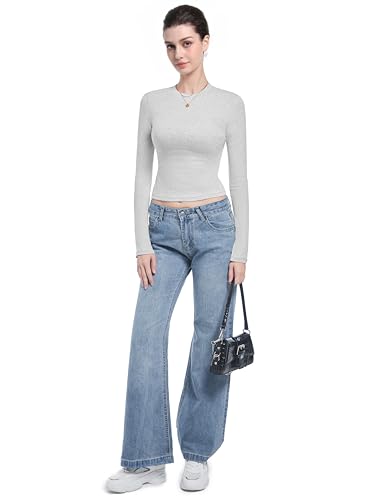 Long Sleeve Shirts for Women Crewneck Basic Tees T Shirts Fitted Crop Tops Y2k Going Out Tops3