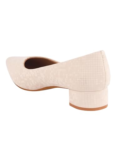 Image of Shoetopia Women's Low Block Heel Pumps - Elegant Pointed Toe Slip-On Dress in Textured Finish - Comfortable Office & Formal Footwear