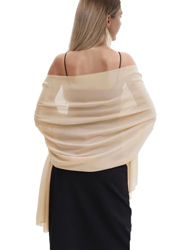 Hotshawl Chiffon Shawls and Wraps for Evening Dresses Women Elegant Soft Scarf Bridal Scarve Wedding Stole (Champagne(chiffon), One Size)