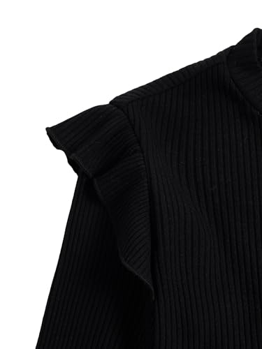 Image of Floerns Girls 2 Piece Outfit Ruffle Trim Long Sleeve T Shirt and Short Skirt Set