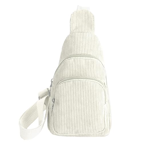 GUSXPPD Crossbody Damen, Klein Brusttasche, Cord Sling Bag, Vielseitige Brusttasche mit Verstellbarem Schultergurt für Outdoor Sport Reise Laufen Schule Einkaufen Spazierengehen (Beige)