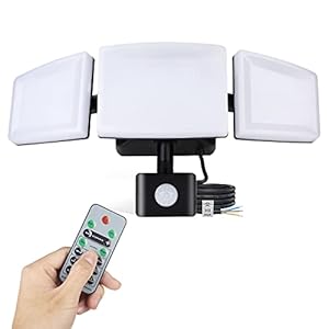 Lureshine Led-spot met bewegingsmelder, 45 W, veiligheidsverlichting voor buitengebruik, met afstandsbediening, waterdicht, IP65, 6500 K, koudwit, 4200 lm, instelbare helderheid