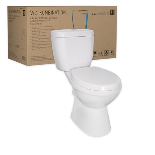sanicomfort Stand-WC Kombination Abgang waagerecht inklusive WC-Sitz Tiefspüler weiß spülrandlos