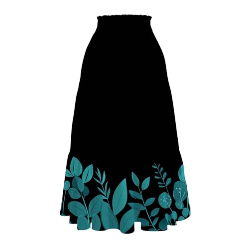 Midi Skirts for Women 2025 Boho Floral Skirts High Elastic Waisted A Line Tiered Ruffle Skirt Flowy Skorts with Pockets3