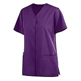 WENZHOU Plus Size Working Einfarbige Taschenbluse Kasack Damen Pflege Arbeitsuniform Arbeitskleidung Krankenhaus Schlupfhemd Pfleger T-Shirt Komfortabel Pflege Kittel Damenkasack