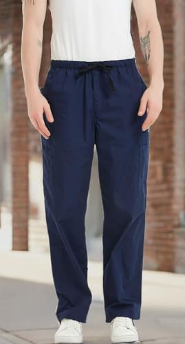 VOGRYE Calça de uniforme médico masculina – calça com 7 bolsos na cintura, uniforme médico antirruga