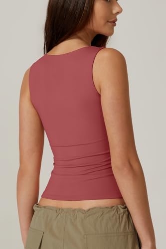 Image of QINSEN Women's Square Neck Sleeveless Double-Layer Tank Tops Basic Tight T Shirts
