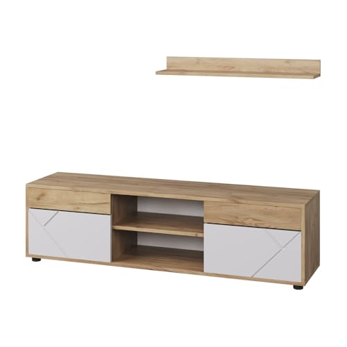 Vicco Meuble-paroi Berno, Chêne doré/Blanc, 2 Parties, pour Le Rangement des Accessoires multimédias et la présentation de décorations