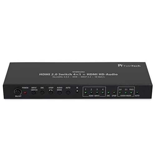 FeinTech VSW04202 HDMI 2.0 Matrix Switch 4 x 1 +1 Audio Extractor 7.1 ARC 4K 60 Hz HDR Dolby Atmos