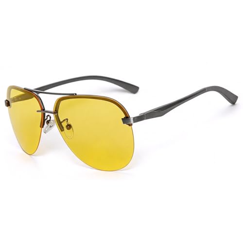 Image of Zeniiv Polarised Pilot Sunglasses for Men & Women, UV400 Protection Aviator Sunglasses, Ultra Lightweight Classic Shades for Driving, Fishing, Outdoor(Gun/Yellow)