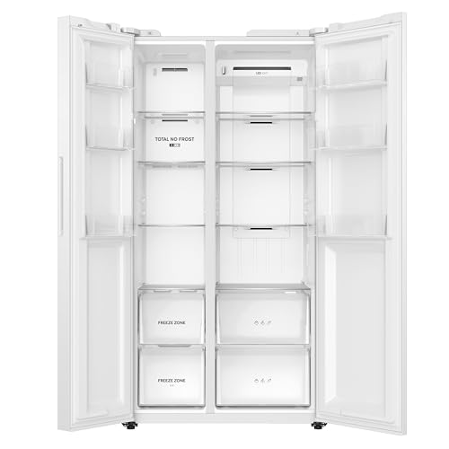 Teknix TX2SBS1791PW American Side By Side Door Fridge Freezer - 530L Capacity - Frost Free - Digital Controls - White, H177.5 X W91.0 X D65.0 (Cm) - 3