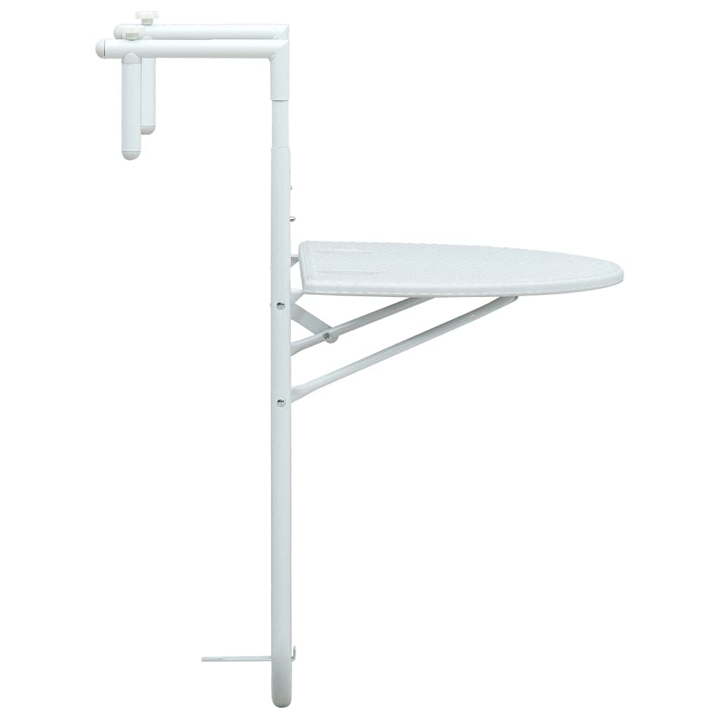 Tavolo da Balcone Pensile Bianco 60x64x83,5cm Plastica Rattan,Tavolino da Balcone Pieghevole, Tavolo da Appendere per Giardino, Terrazza, Cortile, Tavolino da Esterno