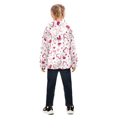 OTVEE Valentine Pink Heart Pattern Kids Hoodie Jacket Fall Spring Full Zip Warm Outwear Coat4