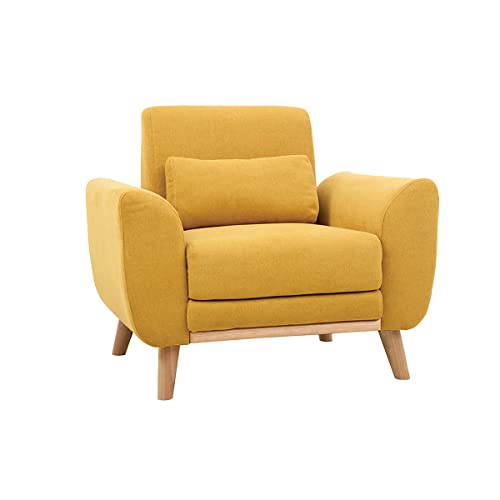Miliboo Design-Sessel Stoff Gelb und Füße Eiche EKTOR Miliboo Design-Sessel Stoff Gelb und Füße Eiche EKTOR