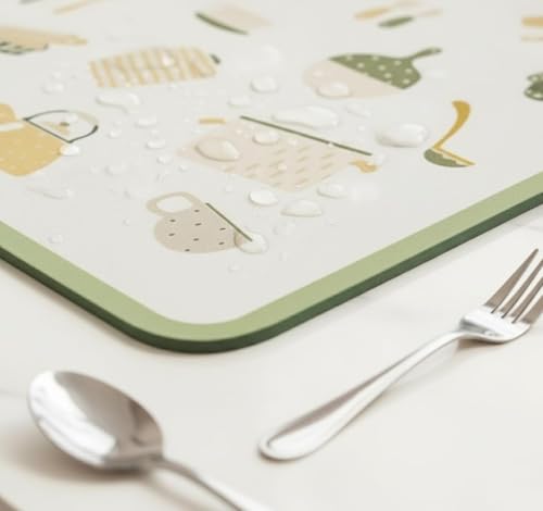 Image of HomeCloud Dish Drying Mat for Kitchen Counter - Super Absorbent, Non-Slip & Heat-Resistant - Quick Dry Rack Pad for Dishes, Utensils, Coffee Maker - Stain-Hiding Design (Green, 40x50cm)