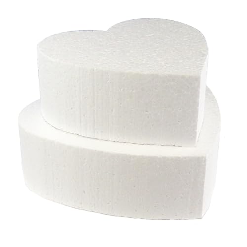 Jacobi Decor Herz Dummy Set 2 Etagen | 10cm hohe hochwertige Styropor Torte | Deko-Torte 15.5cm 22.5cm breit - 5cm Höhe | weiß (2 Stöckig)