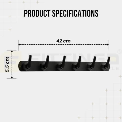 Image of Modern Design Cloth Hanger for Wall /6 Hook Dress Hanger for Door Mount /Bathroom Hooks for Hanging (Black Finish) Pack of 4-| 3 Years Warranty |