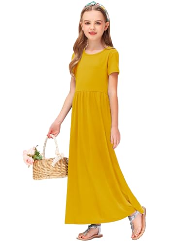 Image of Deerose Girls Maxi Dress Short Sleeve Casual Long Dresses with Pockets 5-14 Years
