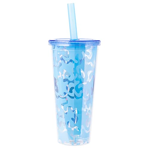 Image of Silver Buffalo Disney Lilo and Stitch Cool Sunglasses Just Chill Plastic Boba Tumbler with Lid and Straw, 24 Ounces